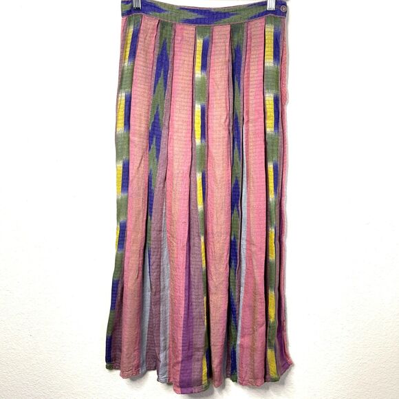 Vintage Sarah Arizona Sz M Rayon Boho Maxi‎ Skirt Southwest Ikat Stripe Pleated - Picture 6 of 16